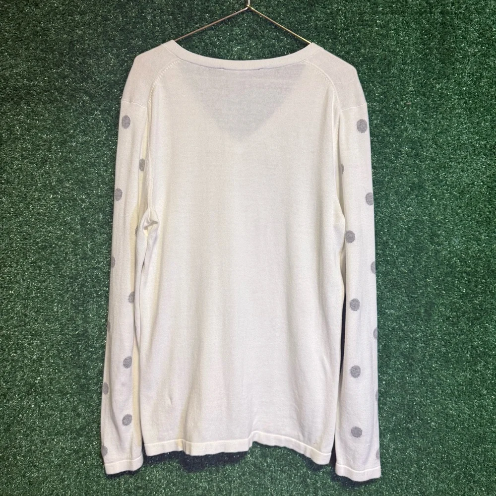 Tommy Hilfiger Ivory and Gray Polka Dot V-Neck Long Sleeve Top Classic Cotton M - Picture 4 of 6